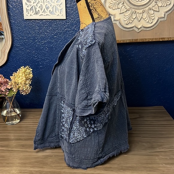 ANTHROPOLOGIE BLUE COTTON KIMONO ORIGAMI STYLE TOP XS - Picture 5 of 16